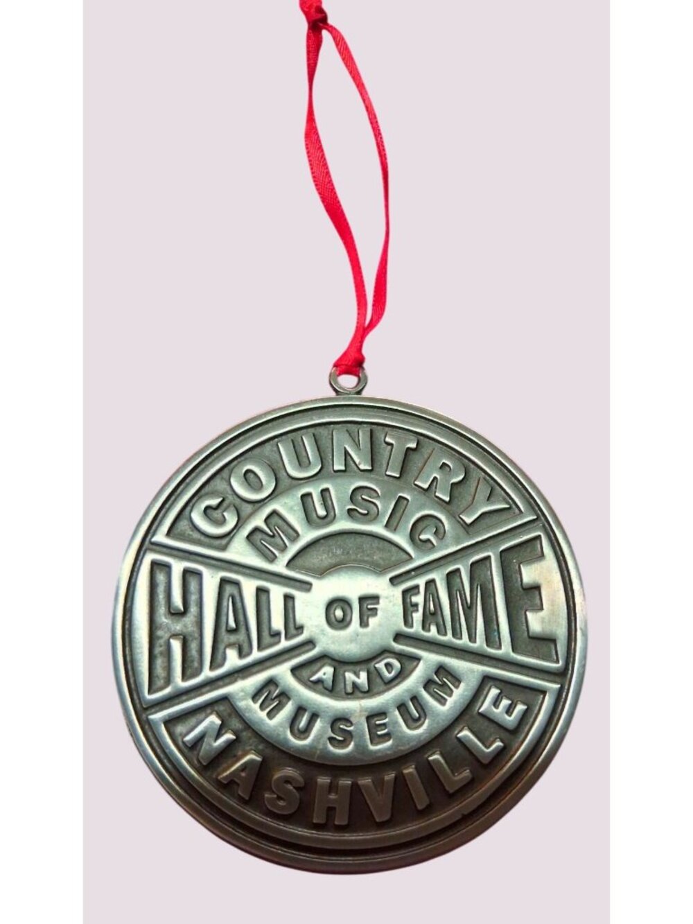 Country Music Hall Of Fame Nashville 3" Round Metal Ornament With Red Hanging Ri